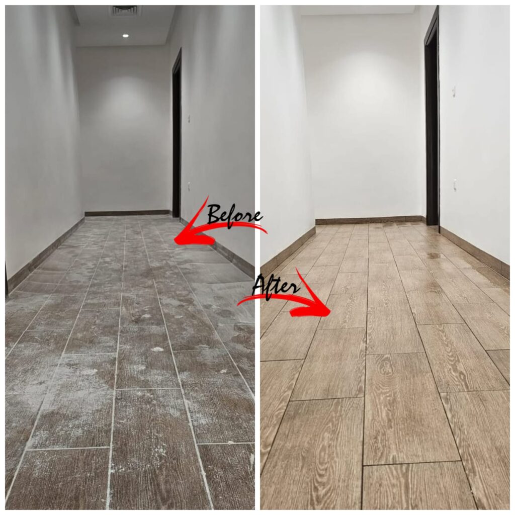 تنظيف أرضيات قبل وبعد في الكويت تلميع وتنظيف البلاط بشكل احترافي